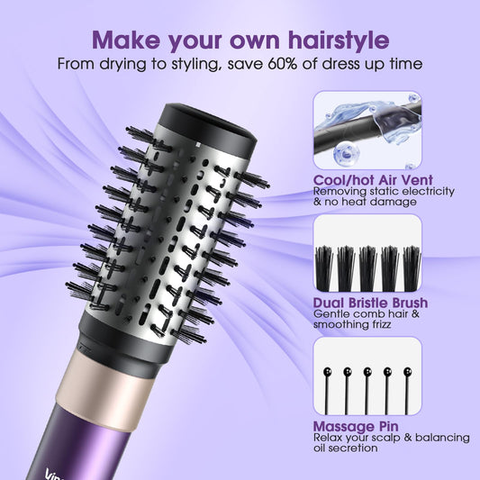 Vincofy 7-in-1 Hot Air Styler & Hair Dryer with 110,000 RPM High-Speed Motor –Blow Dryer Brush for Fast Drying, Curling, Straightening & Volumizing – No Heat Damage – for All Hair Types – Violet