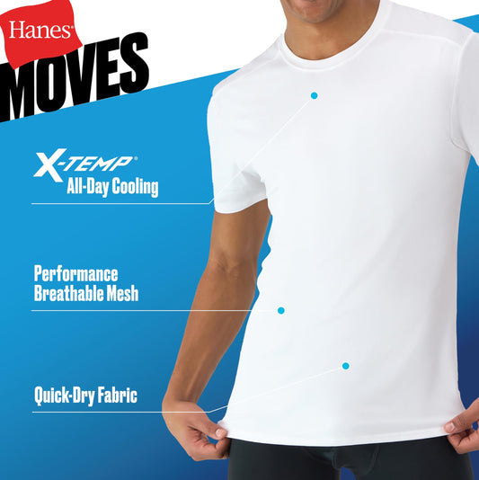 Hanes Men's Moves Mesh T-Shirt, X-Temp Moisture-Wicking Tee, White Or Black/Grey, 3-Pack